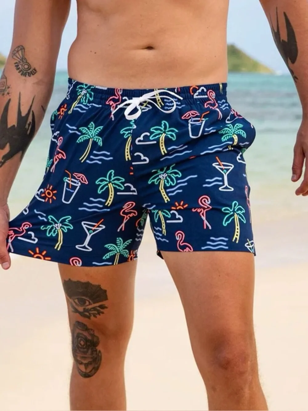 Chubbies mens 3XL XXXL blue neon lights pattern mesh lined swim trunks EUC